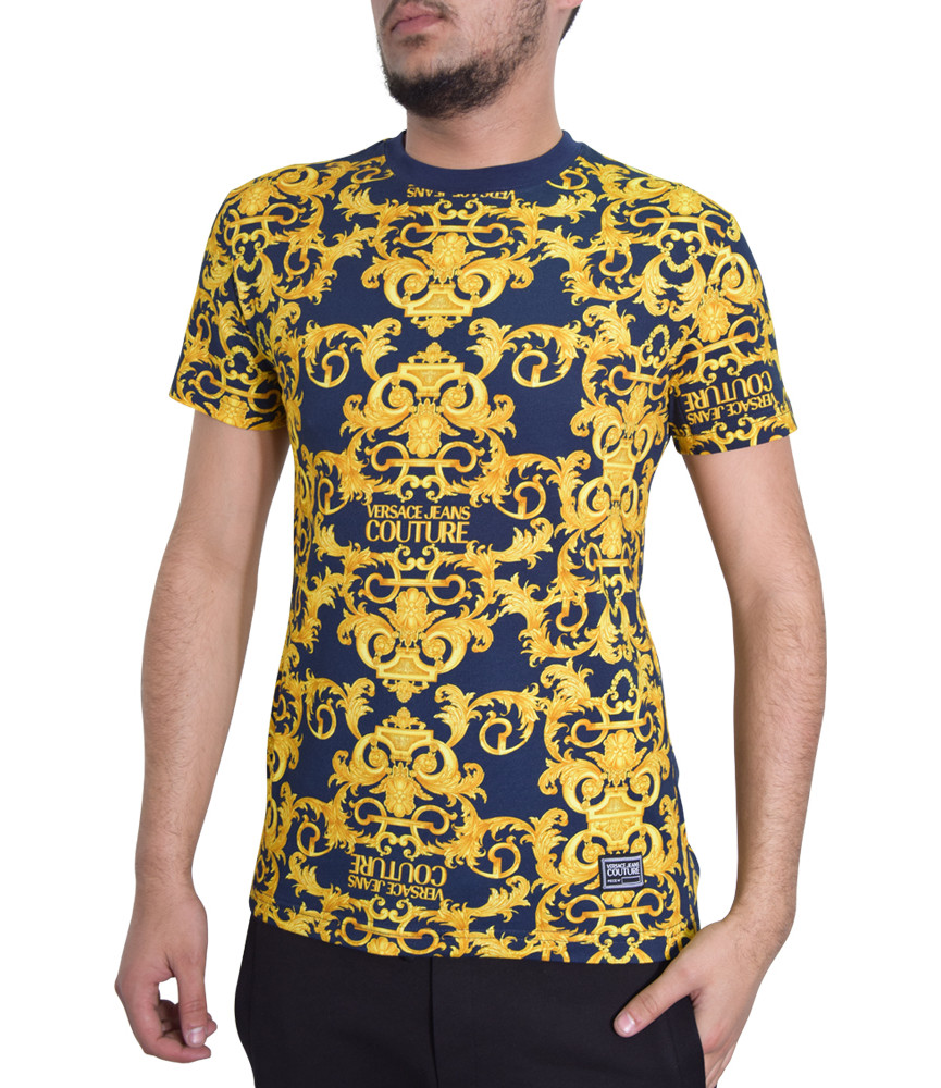 T-shirt VERSACE JEANS COUTURE bleu- B3GWA7S0 - WUP600co slim LOGO BAROQUE
