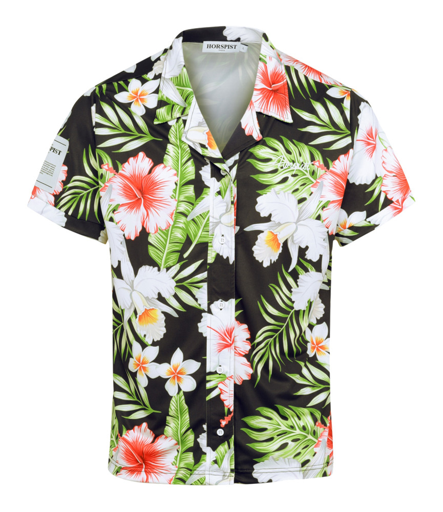 CHemise manche courte Horspist noir - GOYAVE S10 HIBISCUS