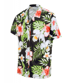 CHemise manche courte Horspist noir - GOYAVE S10 HIBISCUS