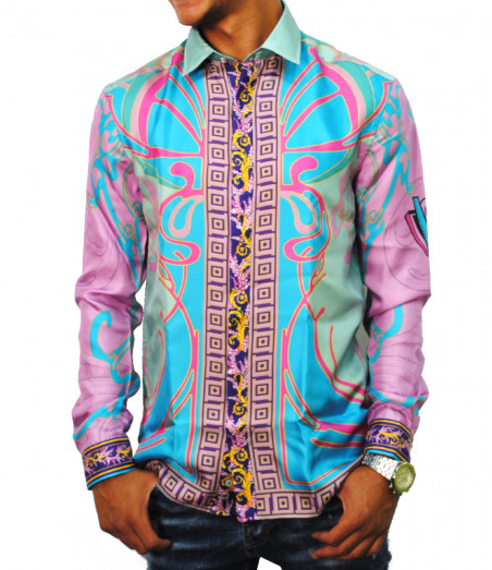 chemise versace homme bleu