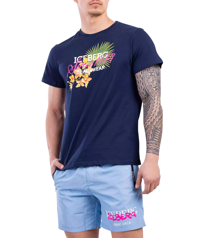 T-shirt Iceberg bleu - ICE3MBM03 NAVY FLOWER